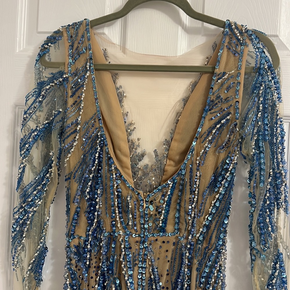 Albina Dyla Customized Blue Beaded Gown Pageant Gala Prom Ball - Picture 8 of 9